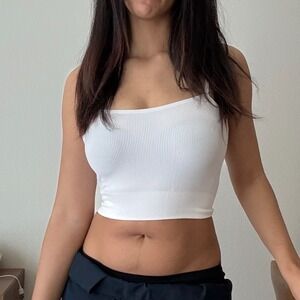 Better Together White Ribbed Seamless Cami Crop Top Adjustable Straps Small